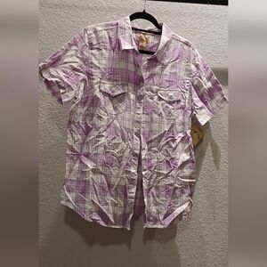 Ladies Purple Plaid Short Sleeve Shirt